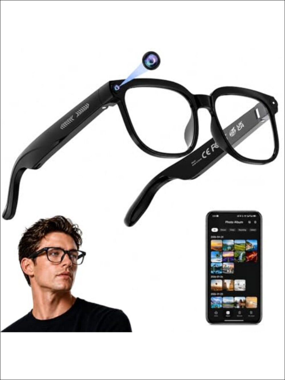 AI Smart Glasses 4K Camera Bluetooth Hands-Free Calls Translation